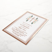 ピンクエレガントの花女の子1歳の誕生日バプテスマ 箔招待状 (回転した状態)