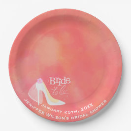 ピンクエレガントの花嫁が結婚ブライダルシャワー ペーパープレート