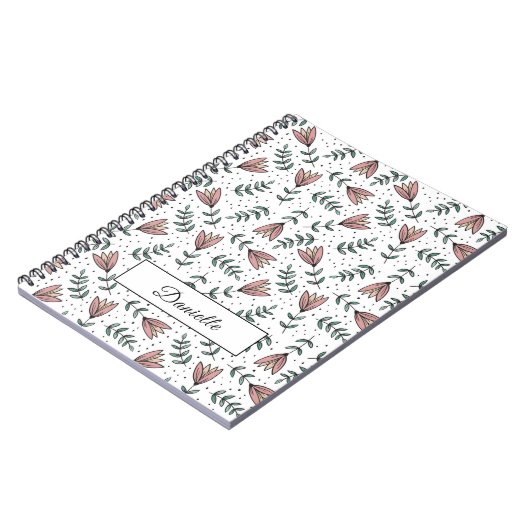 ピンクエレガントの花柄の名前 ノートブック (左側)