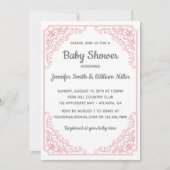 ピンクエレガントの花模様の渦巻きフレームベビーシャワー 招待状 (正面)