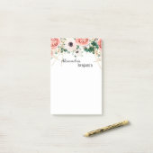 ピンクエレガントの花水彩フローラパーソナライズ ポストイット (デスク上)
