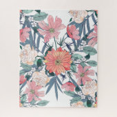 ピンクエレガントの花水彩フローラ ジグソーパズル (縦)