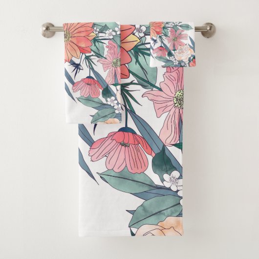ピンクエレガントの花水彩フローラ バスタオルセット (インサイチュ)