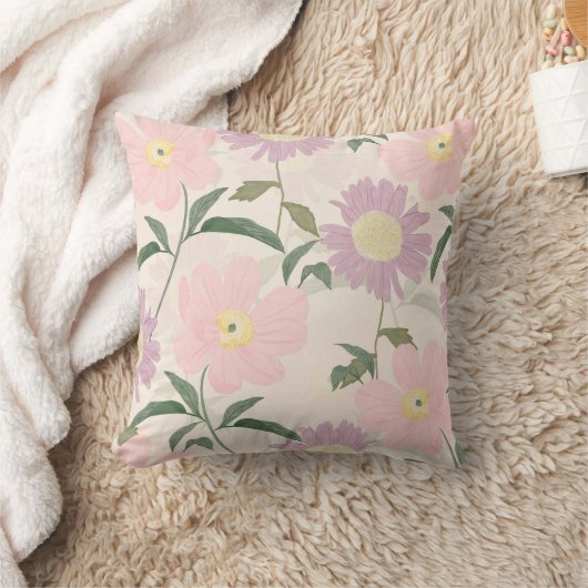 ピンクエレガントの花水彩保穂フローラ クッション (ブランケット)