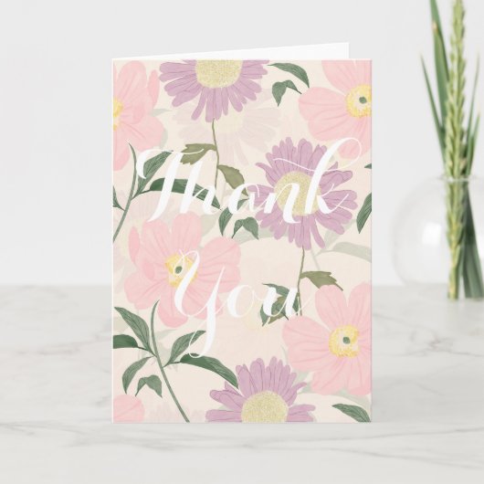 ピンクエレガントの花水彩保穂フローラ サンキューカード (正面)