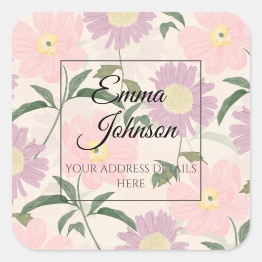 ピンクエレガントの花水彩保穂フローラ スクエアシール (正面)