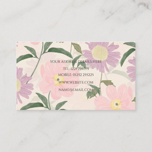 ピンクエレガントの花水彩保穂フローラ 名刺 (裏面)