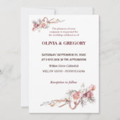 ピンクエレガントの花結婚式招待状 招待状 (正面)