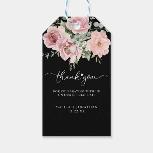 ピンクエレガントの花結婚様お願い ギフトタグ (正面)