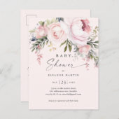 ピンクエレガントの花緑の庭ベイビーシャワー ポストカード (正面/裏面)