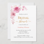 ピンクエレガントの花緑の金ゴールドブライダルシャワー 招待状 (正面)