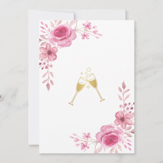 ピンクエレガントの花緑の金ゴールドブライダルシャワー 招待状 (裏面)