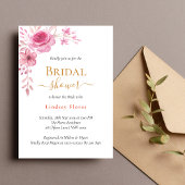 ピンクエレガントの花緑の金ゴールドブライダルシャワー 招待状