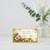 ピンクエレガントの花金ゴールドの塗りイベントプランナー 名刺 (スタンド正面)