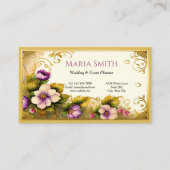 ピンクエレガントの花金ゴールドの塗りイベントプランナー 名刺 (正面)