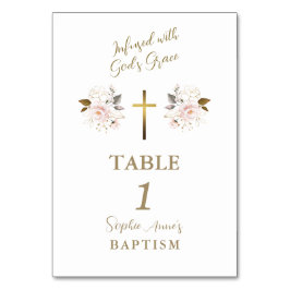 ピンクエレガントの花金ゴールドクロスガールバプテスマ テーブルナンバー