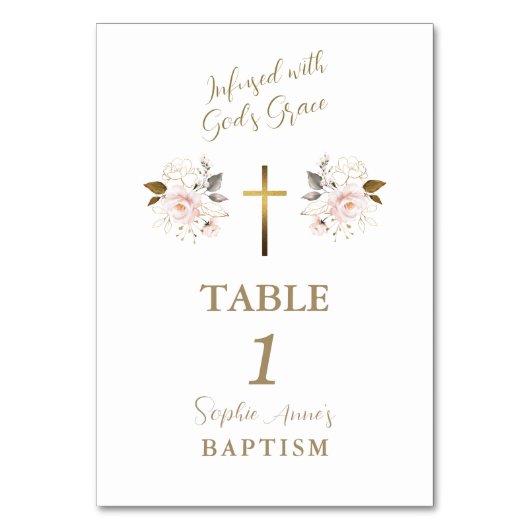 ピンクエレガントの花金ゴールドクロスガールバプテスマ テーブルナンバー (正面)