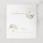 ピンクエレガントの花金ゴールド洗礼表番号 プレイスカード (外部開封)