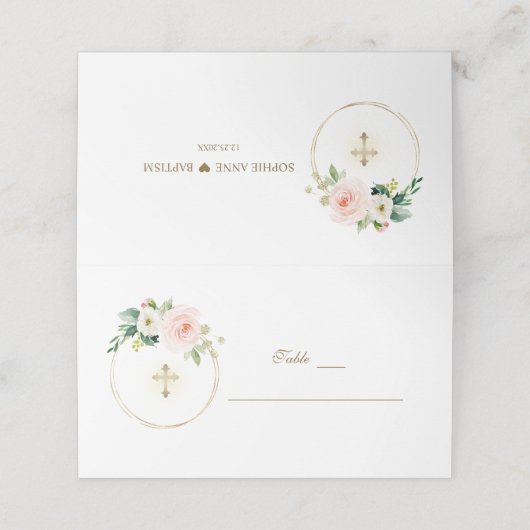 ピンクエレガントの花金ゴールド洗礼表番号 プレイスカード (外部開封)