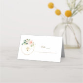 ピンクエレガントの花金ゴールド洗礼表番号 プレイスカード (正面)