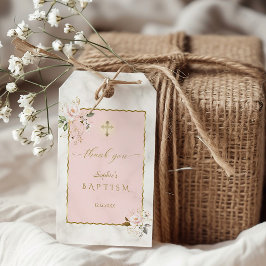 ピンクエレガントの花金ゴールド洗礼 ギフトタグ