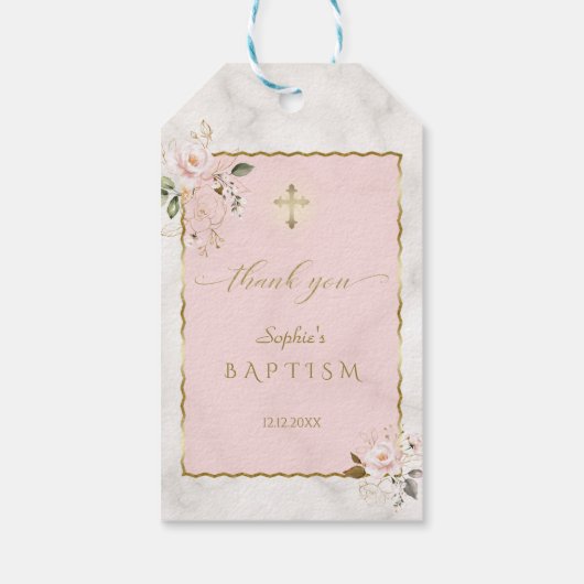 ピンクエレガントの花金ゴールド洗礼 ギフトタグ (裏面)