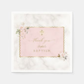 ピンクエレガントの花金ゴールド洗礼 スタンダードカクテルナプキン (正面)