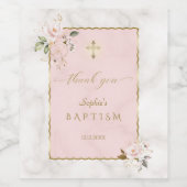 ピンクエレガントの花金ゴールド洗礼 ワインラベル (シングルラベル)