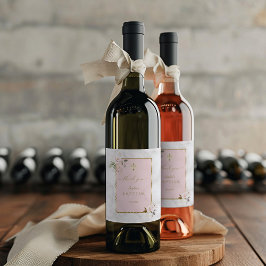 ピンクエレガントの花金ゴールド洗礼 ワインラベル