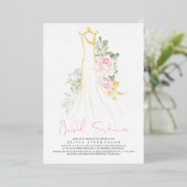 ピンクエレガントの花金ゴールド緑のブライダルシャワー 箔招待状 (立ち正面)