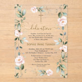 ピンクエレガントの花金ゴールド緑の献身 アクリル招待状 (正面)