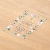 ピンクエレガントの花金ゴールド緑の確認 アクリル招待状 (レイダウン)