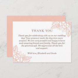 ピンクエレガントの花。赤面シンプルフローラ結婚の サンキューカード