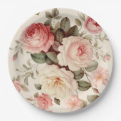 ピンクエレガントの英語バラ ペーパープレート (正面)