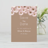 ピンクエレガントの茶色のデイジーフローラ日付の保存 招待状 (スタンド正面)