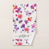 ピンクエレガントの蘭のパターンのスクリプト名 バスタオルセット (ハンドタオル)