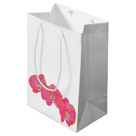 ピンクエレガントの蘭の水の色絵を描の ミディアムペーパーバッグ (正面アングル)