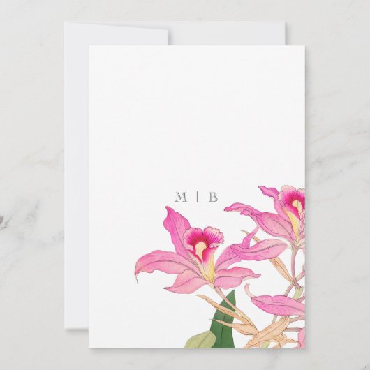 ピンクエレガントの蘭開花熱帯フローラ結婚ズ 招待状 (裏面)