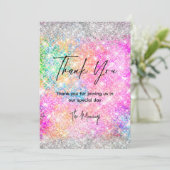 ピンクエレガントの虹色の銀のグリッター感謝していユー カード (スタンド正面)