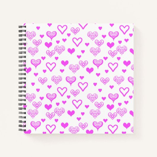 ピンクエレガントの装飾ハートパターンファインアート ノートブック (正面)
