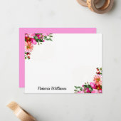 ピンクエレガントの赤いバラとピーチダリアの花 ノートカード (正面/裏面インサイチュ)