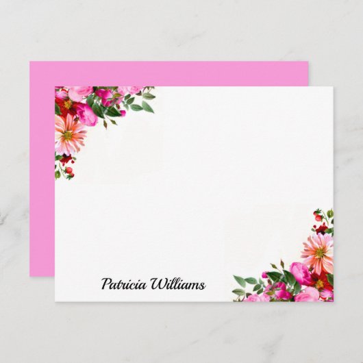 ピンクエレガントの赤いバラとピーチダリアの花 ノートカード (正面/裏面)