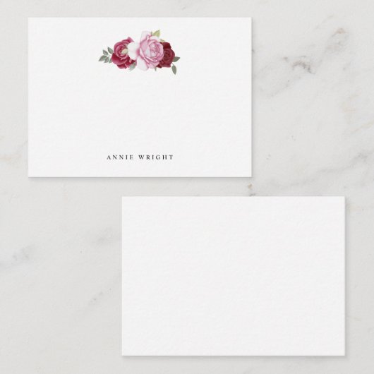 ピンクエレガントの赤いバラ文具パーソナライズされた ノートカード (正面/裏面)