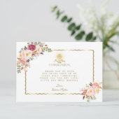 ピンクエレガントの赤い花金ゴールド最初の聖餐式 サンキューカード (スタンド正面)