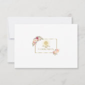 ピンクエレガントの赤い花金ゴールド最初の聖餐式 サンキューカード (裏面)