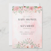 ピンクエレガントの赤ちゃんガールシャワー招待花 招待状 (正面)