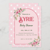 ピンクエレガントの赤ちゃんシャワー 招待状 (正面/裏面)