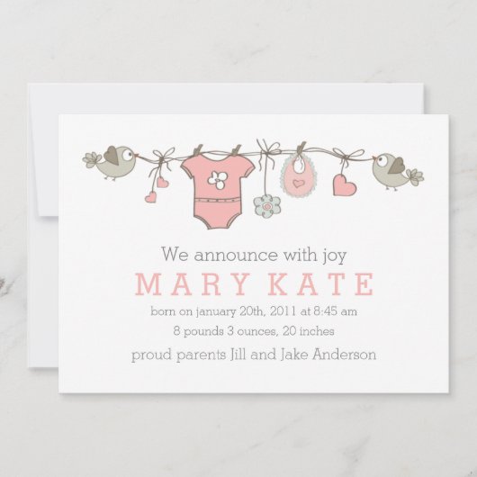 ピンクエレガントの赤ちゃん服の発表 案内状 (正面)