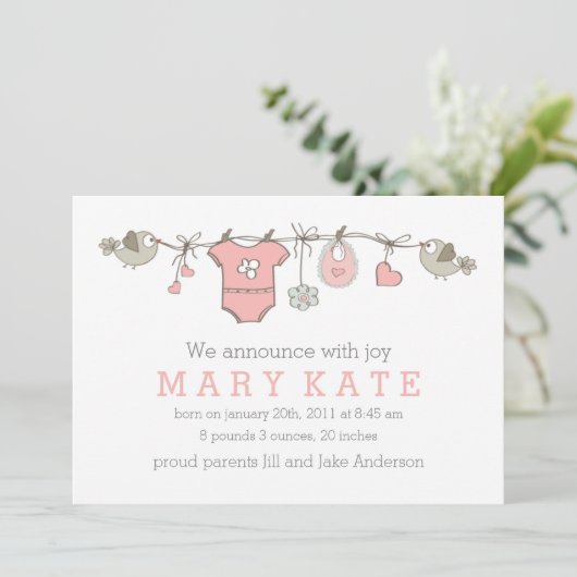 ピンクエレガントの赤ちゃん服の発表 案内状 (スタンド正面)