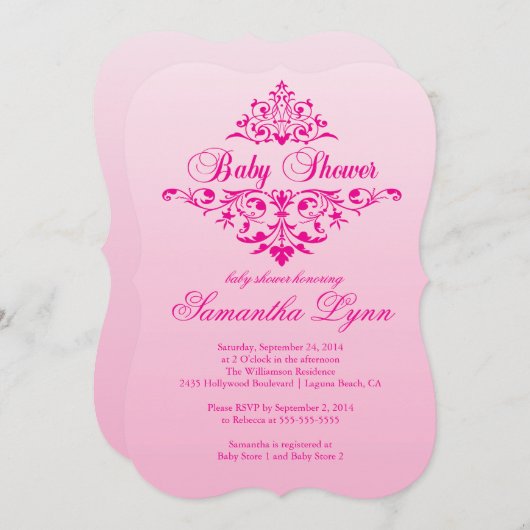 ピンクエレガントの赤グラデーションちゃんシャワー招待状 招待状 (正面/裏面)